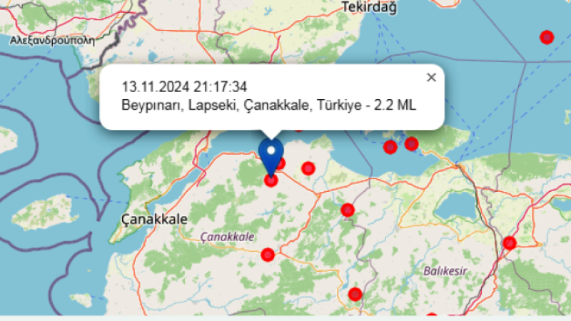 Lapseki'de 2.2 Şiddetinde Deprem