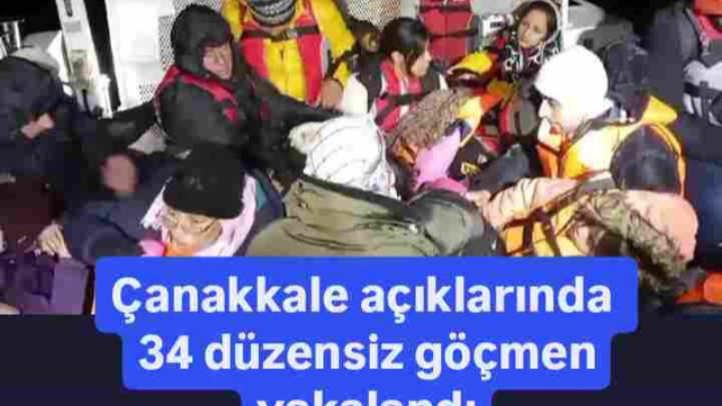 Çanakkale açıklarında 34 düzensiz göçmen yakalandı