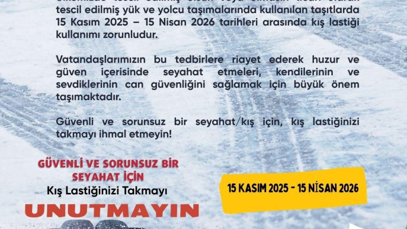 Çanakkale'de Zorunlu Kış Lastiği Uygulaması 