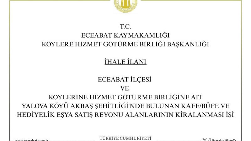 Yalova Köyü Akbaş Şehitliği'nde bulunan kafe/büfeler İhaleye Çıkıyor 