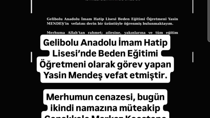 Gelibolu'da Görev Yapan Öğretmen Yaşamını Yitirdi