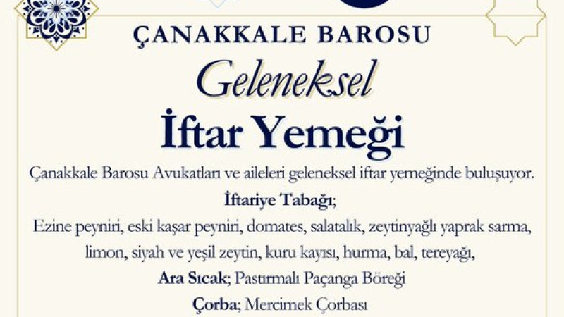ÇANAKKALE BAROSU GELENEKSEL İFTAR YEMEĞİ