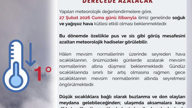 Çanakkale'ye Soğuk Hava Uyarısı