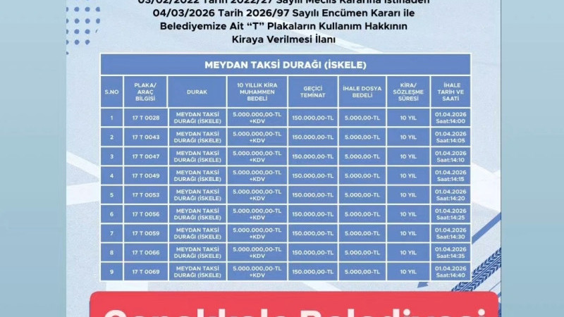 Çanakkale'de 9 Ticari Taksi Plakası