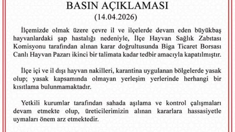 Biga'da Şap Hastalığı Hayvan Pazarını Kapattırdı
