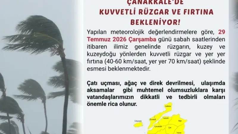 Çanakkale'de Kuvvetli Rüzgar ve Fırtına Bekleniyor