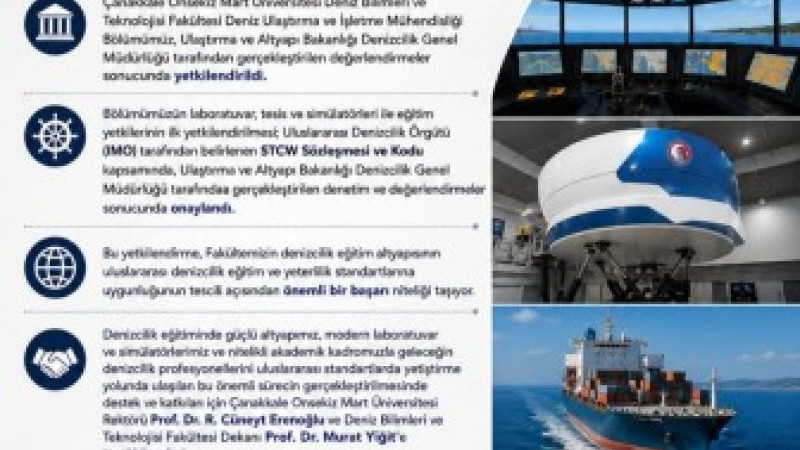 ÇOMÜ Deniz Ulaştırma ve İşletme Mühendisliği Bölümü Denizcilik Eğitimi İçin Yetkilendirildi