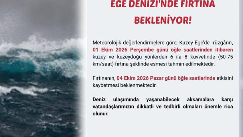 Kuzey Ege İçin Fırtına Uyarısı!